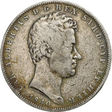 Monnaie, États italiens, SARDINIA, Carlo Alberto, 5 Lire, 1840, Genoa, TB+