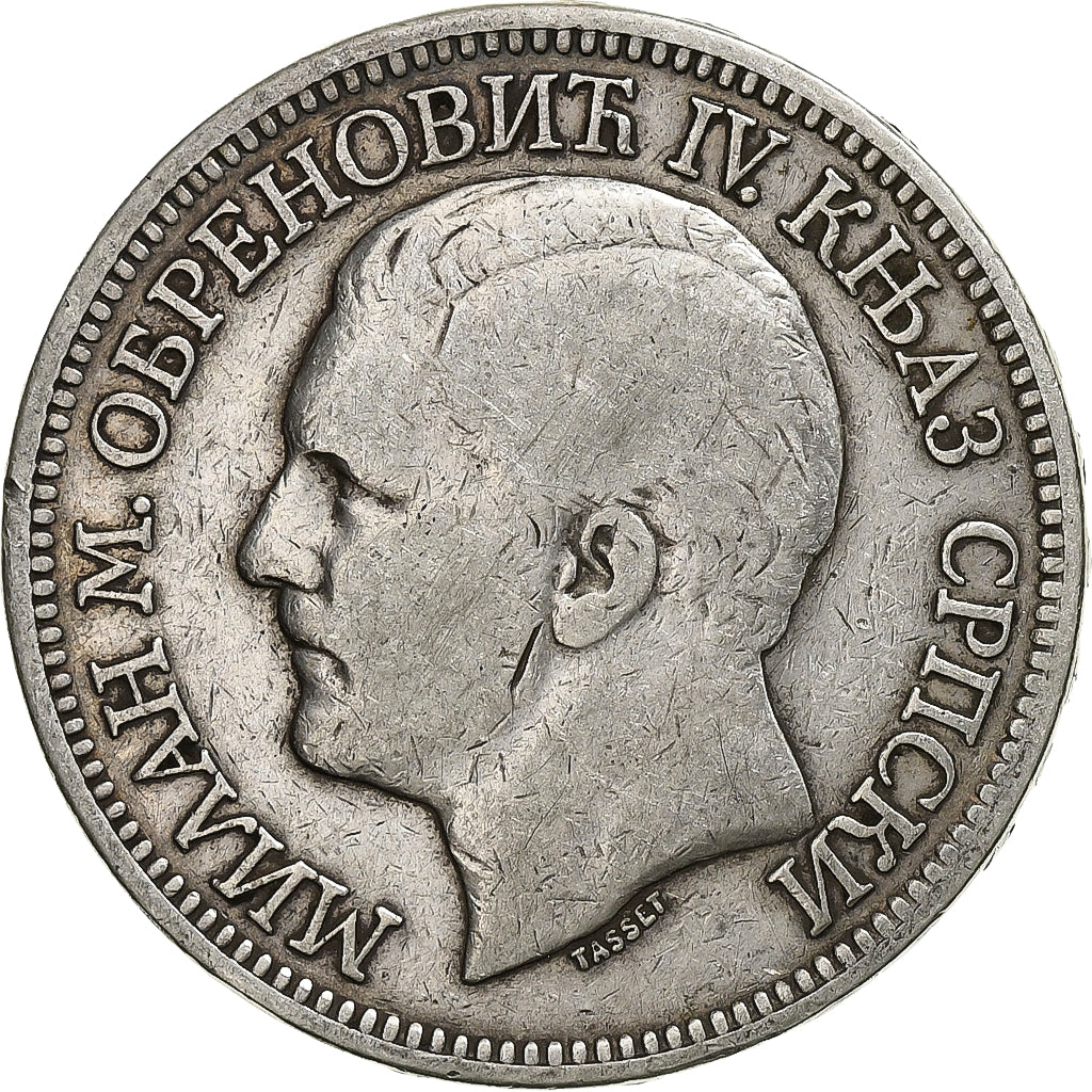 Munten, Servië, Milan I, 5 Dinara, 1879, FR+, Zilver, KM:12