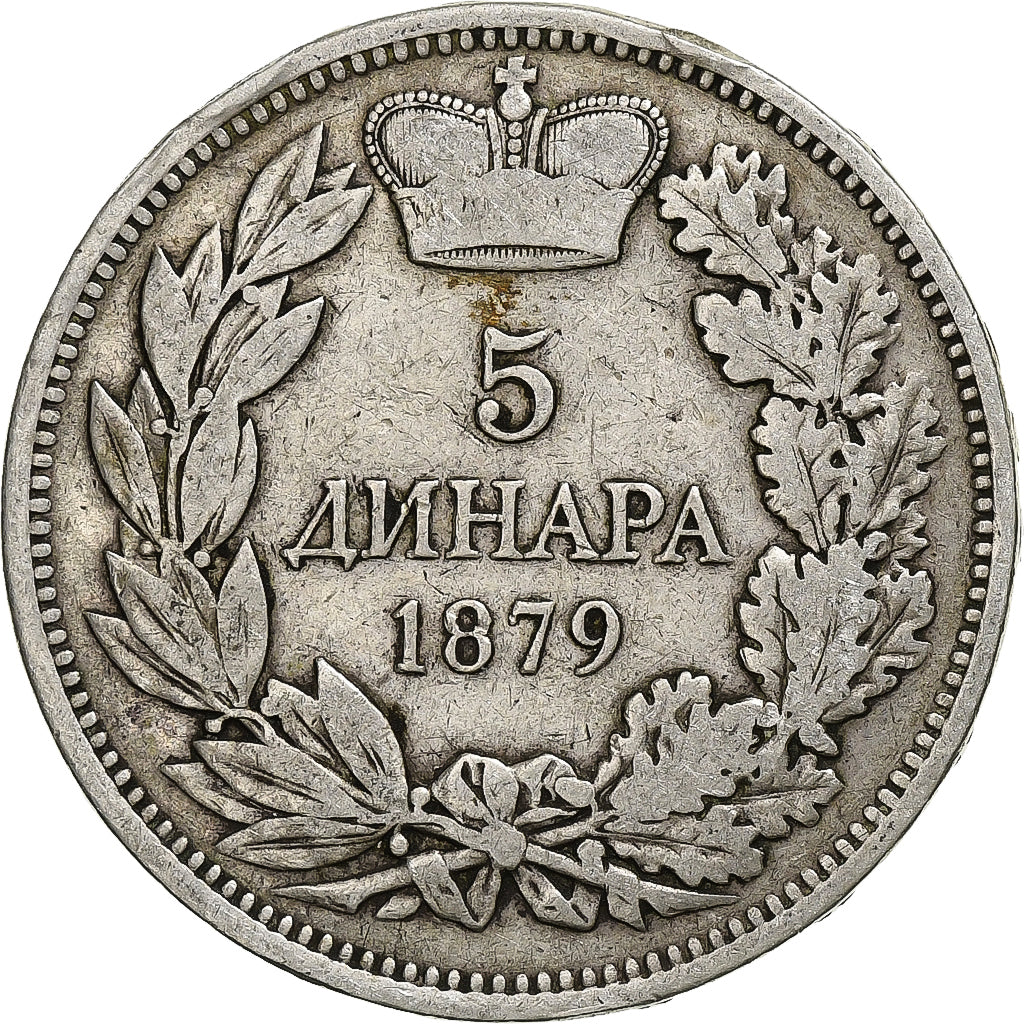 Coin, Serbia, Milan I, 5 Dinara, 1879, VF(30-35), Silver, KM:12