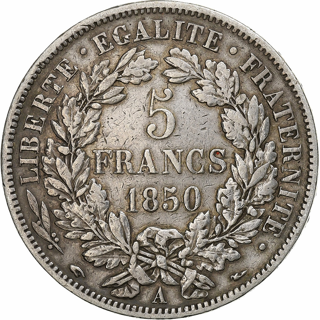 Francia, Cérès, 5 Francs, 1850, Paris, MB+, Argento, KM:761.1, Gadoury:719