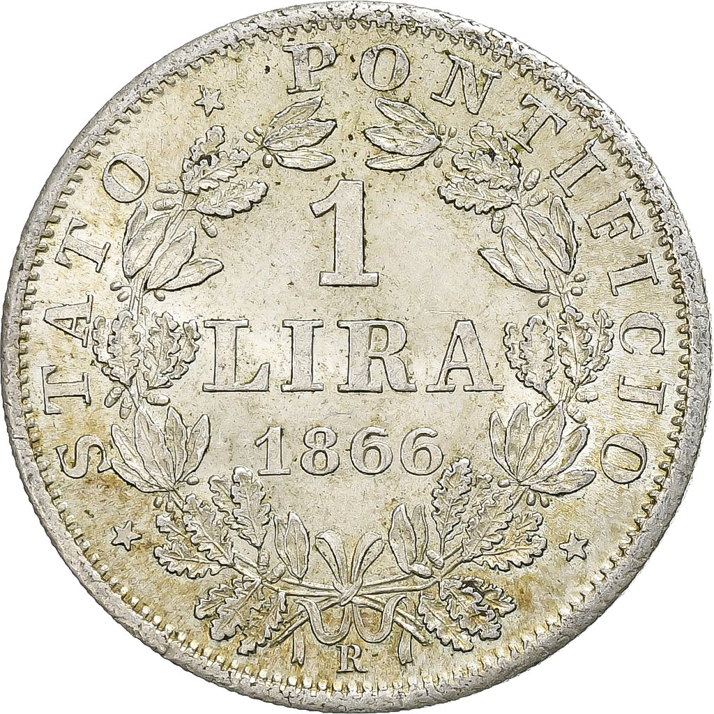 ITALIAN STATES, PAPAL STATES, Pius IX, Lira, 1866, Rome, Silver, EF(40-45)