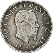 Italia, Vittorio Emanuele II, Lira, 1863, Milan, Argento, MB+, KM:5a.1