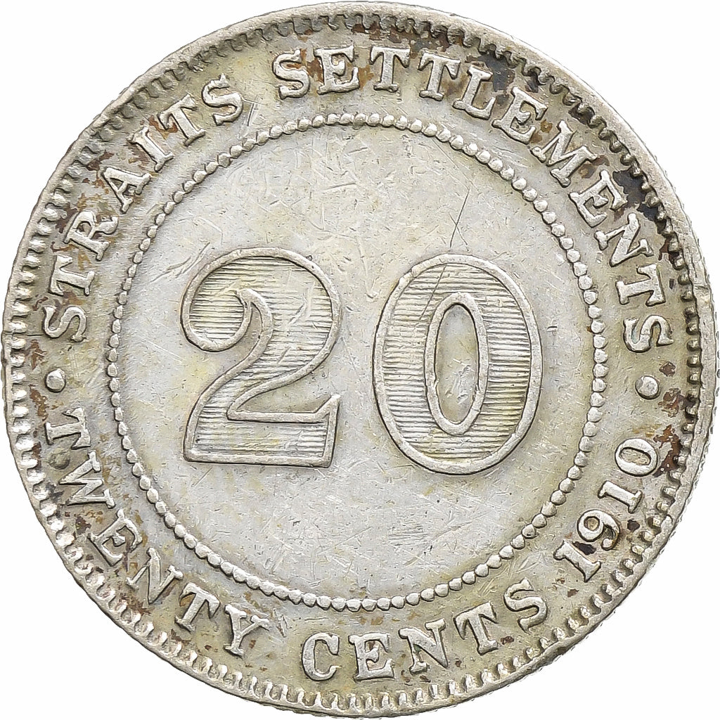 Straits Settlements, Edward VII, 20 Cents, 1910, Bombay, Zilver, FR, KM:22a