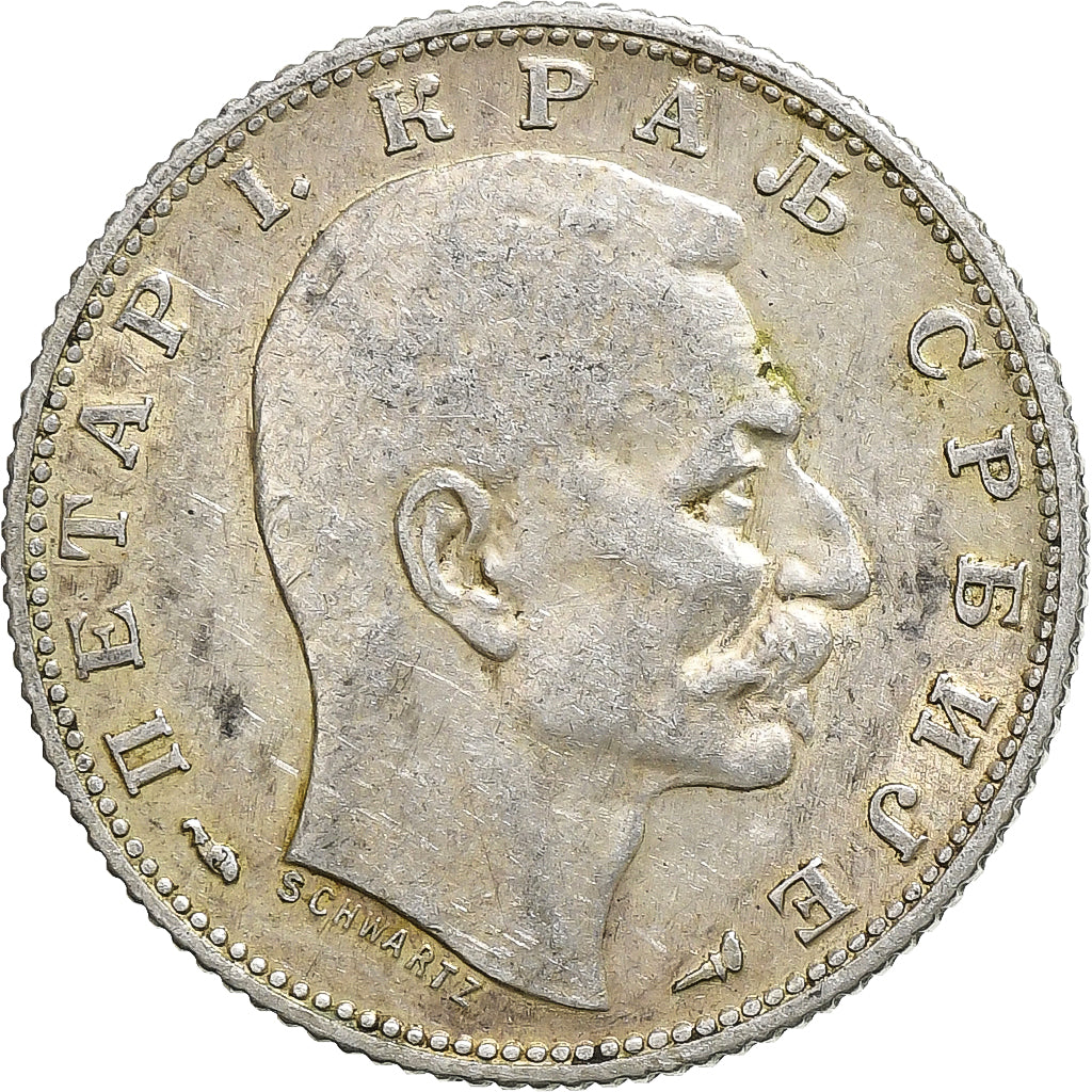 Coin, Serbia, Peter I, Dinar, 1915, Paris, EF(40-45), Silver, KM:25.3