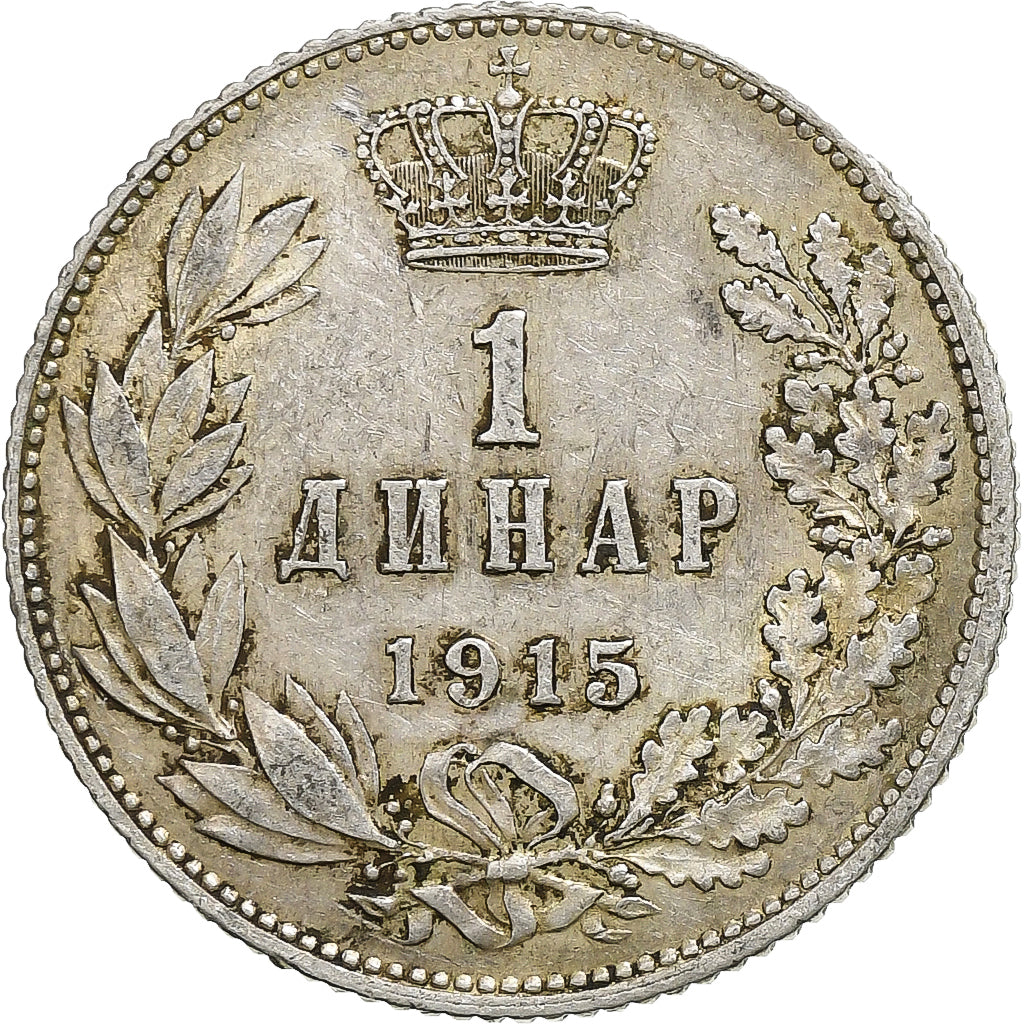 Coin, Serbia, Peter I, Dinar, 1915, Paris, EF(40-45), Silver, KM:25.3