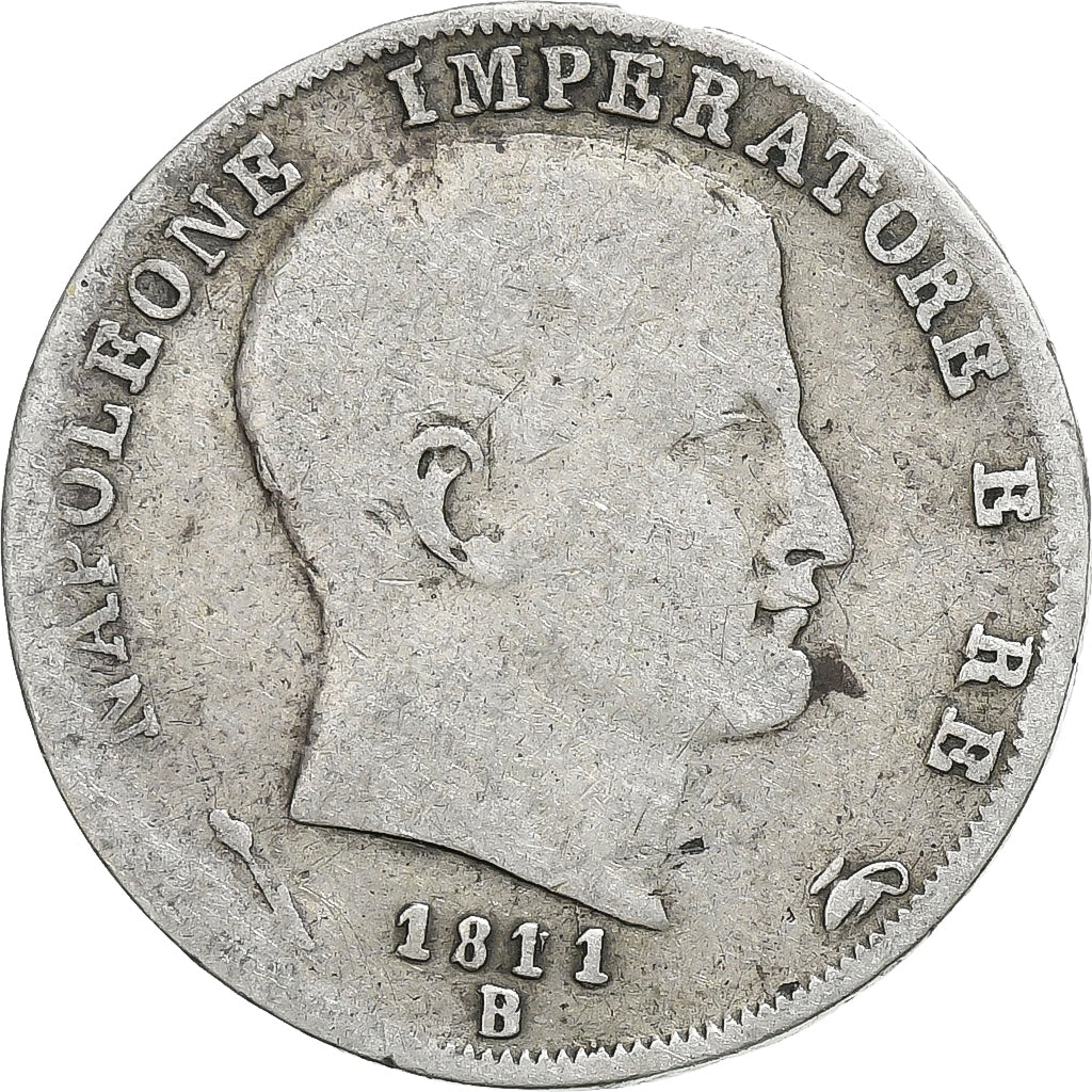 États italiens, KINGDOM OF NAPOLEON, Napoléon I, Lira, 1811, Bologne, Argent