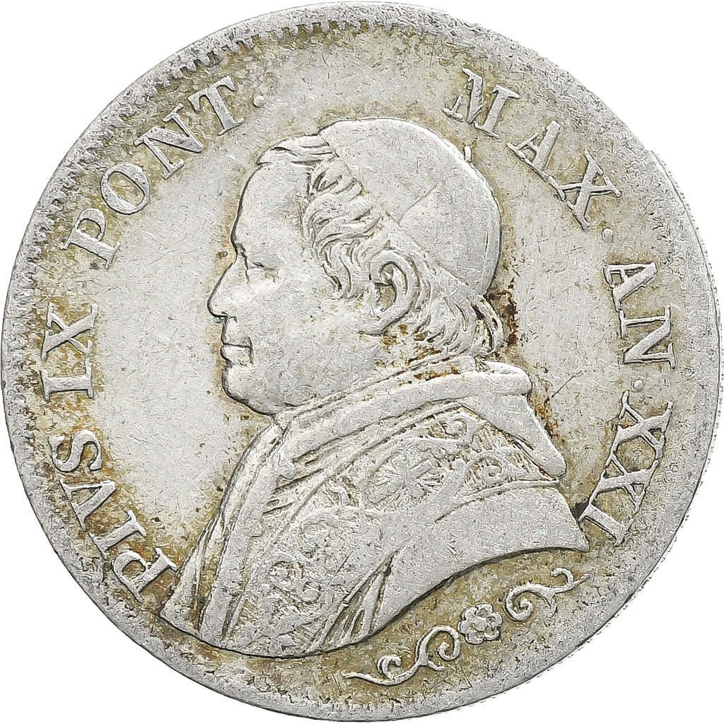 STATI ITALIANI, PAPAL STATES, Pius IX, Lira, 1866, Rome, Argento, MB+, KM:1377.2