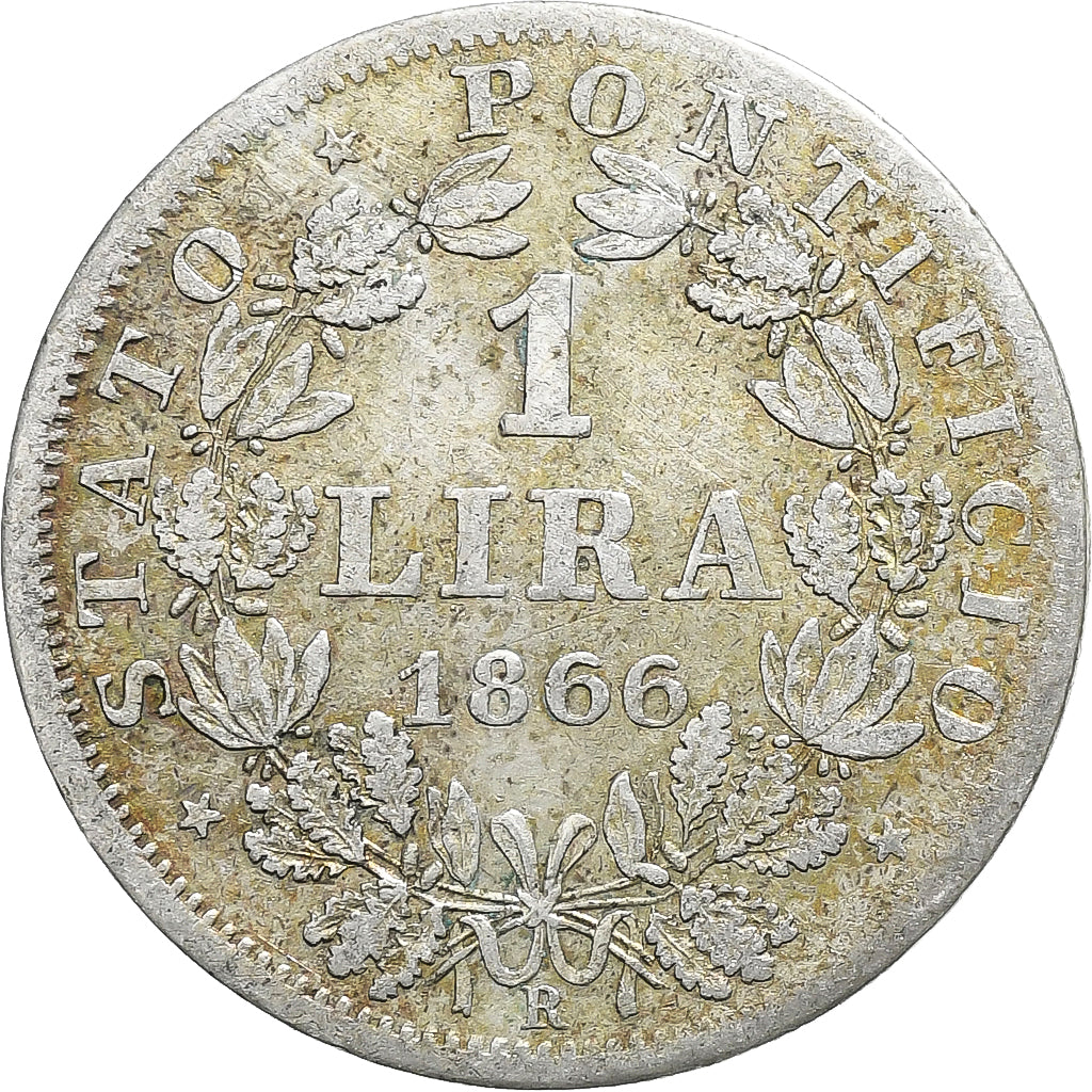 STATI ITALIANI, PAPAL STATES, Pius IX, Lira, 1866, Rome, Argento, MB+, KM:1377.2