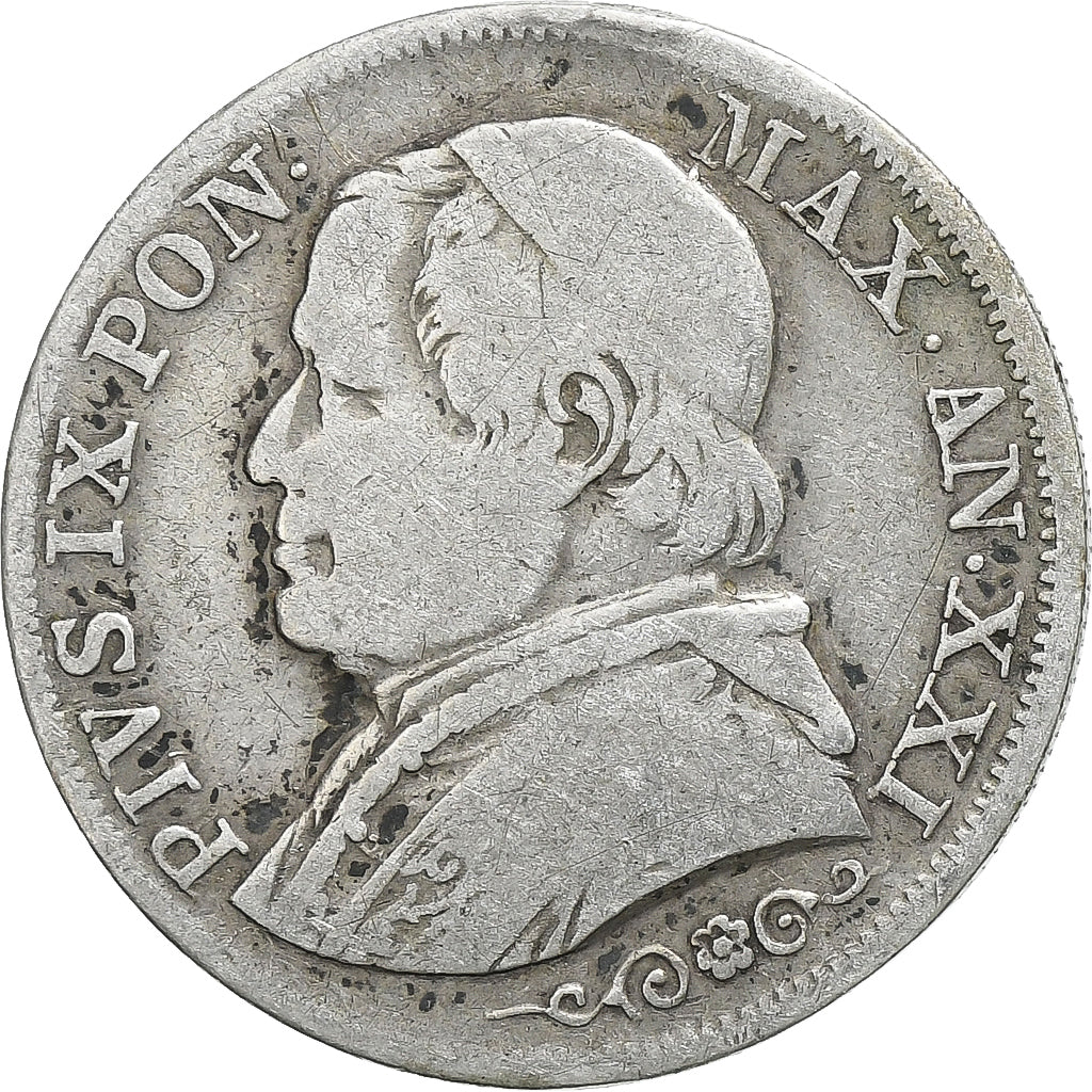 STATI ITALIANI, PAPAL STATES, Pius IX, Lira, 1867, Roma, MB+, Argento, KM:1378