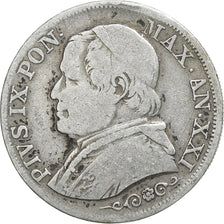 ITALIAN STATES, 1 Lira, 1867, Roma, KM #1378, VF(30-35), Silver, 4.90