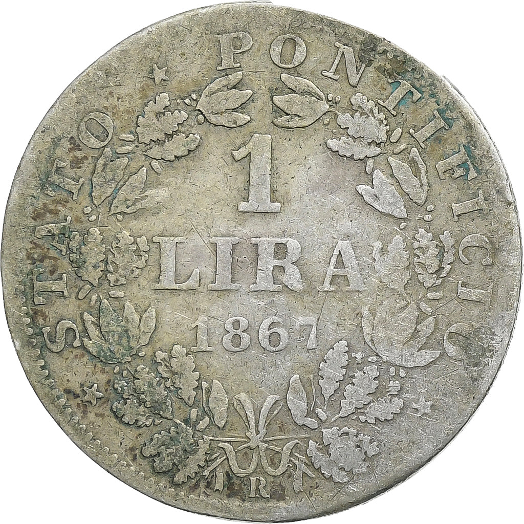 STATI ITALIANI, PAPAL STATES, Pius IX, Lira, 1867, Roma, MB+, Argento, KM:1378