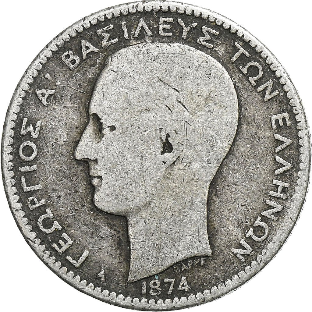 Munten, Griekenland, George I, Drachma, 1874, Paris, FR, Zilver, KM:38