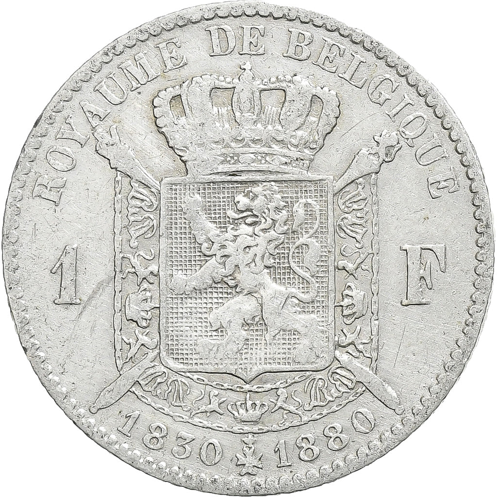 BELGIUM, Franc, 1880, KM #38, VF(20-25), Silver, 4.81