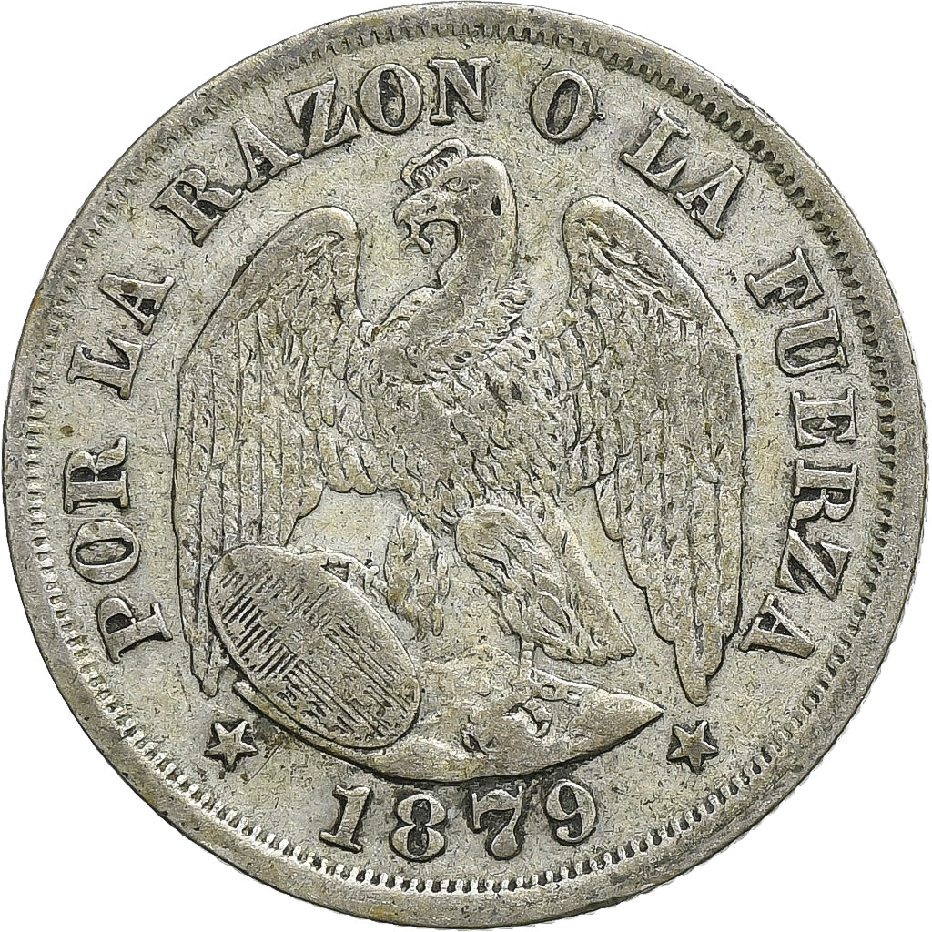 Coin, Chile, 20 Centavos, 1879, EF(40-45), Silver, KM:138.2