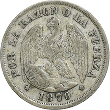 Coin, Chile, 20 Centavos, 1879, EF(40-45), Silver, KM:138.2