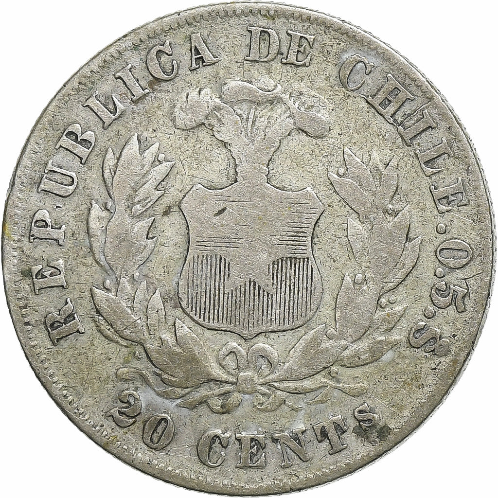 Coin, Chile, 20 Centavos, 1879, EF(40-45), Silver, KM:138.2