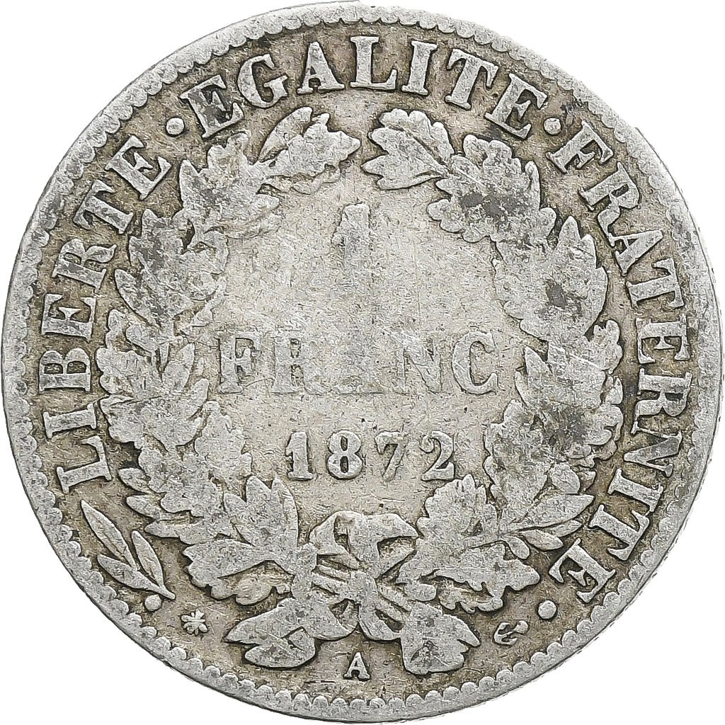 Munten, Frankrijk, Cérès, 1 Franc, 1872, Paris, FR+, Zilver, KM:822.1