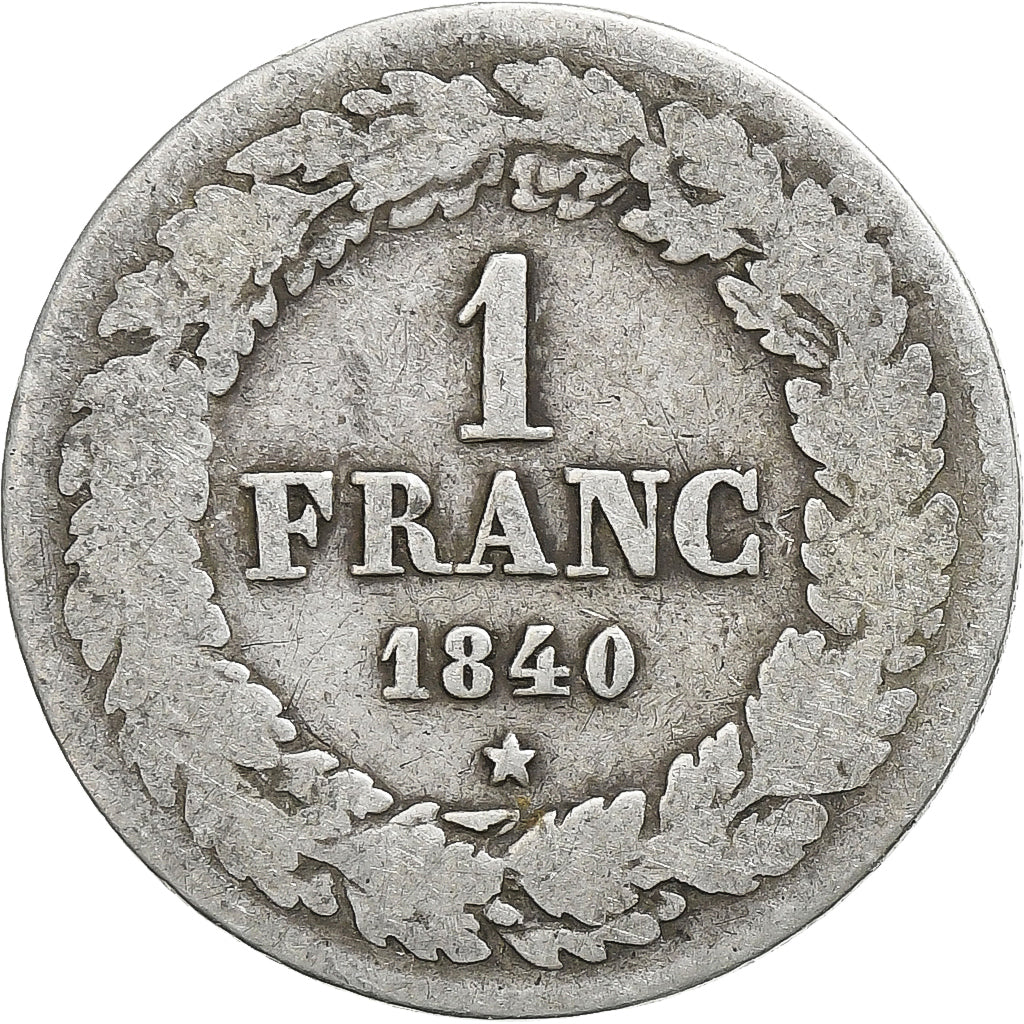 Bélgica, 1 Franc, 1840, Bruxelles, Plata, BC+, KM:234