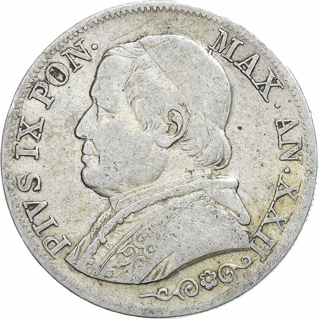 Estados italianos, PAPAL STATES, Pius IX, Lira, 1868, Rome, Plata, BC+, KM:1378