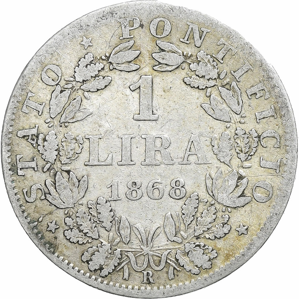 Estados italianos, PAPAL STATES, Pius IX, Lira, 1868, Rome, Plata, BC+, KM:1378