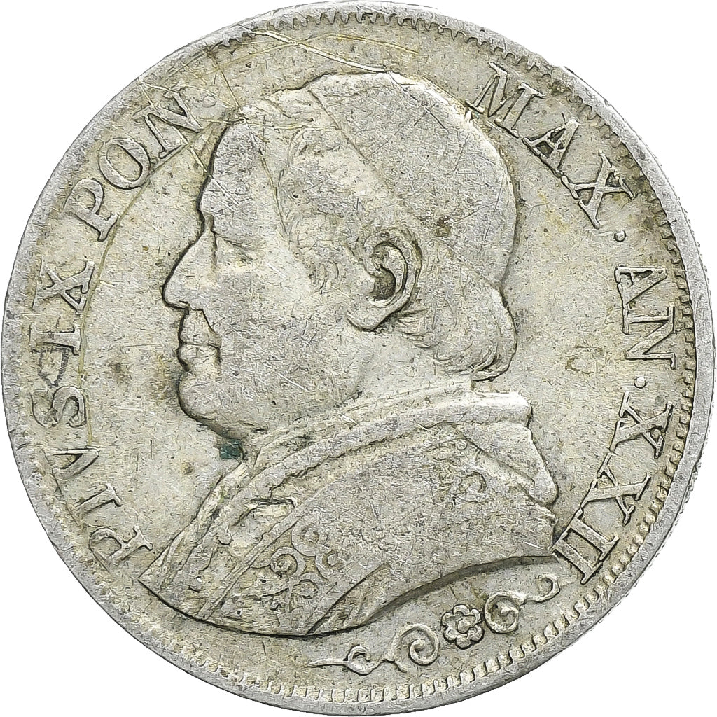 ITALIAN STATES, PAPAL STATES, Pius IX, Lira, 1868, Rome, Silver, VF(30-35)