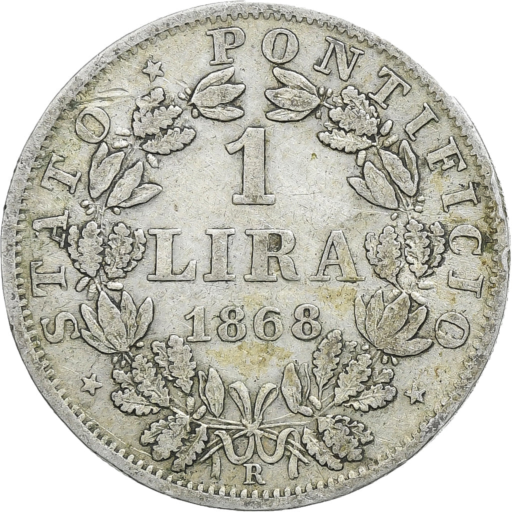 ITALIAN STATES, PAPAL STATES, Pius IX, Lira, 1868, Rome, Silver, VF(30-35)