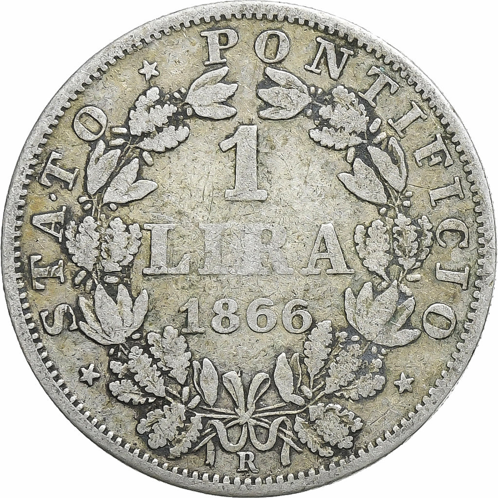 Moeda, ESTADOS ITALIANOS, PAPAL STATES, Pius IX, Lira, 1866-XXI, Roma