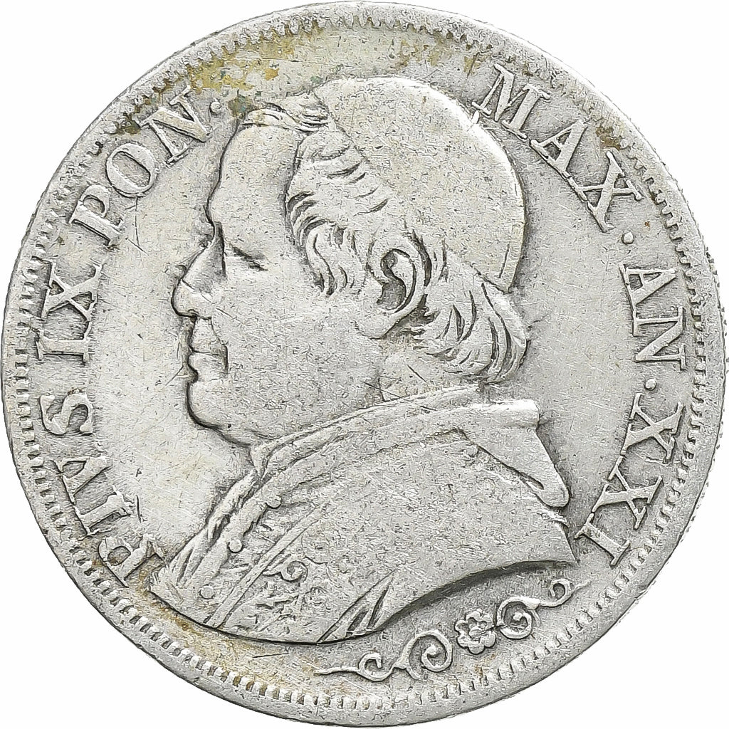 ITALIAN STATES, PAPAL STATES, Pius IX, Lira, 1866, Rome, Silver, VF(30-35)