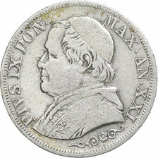 ITALIAN STATES, PAPAL STATES, Pius IX, Lira, 1866, Rome, Silver, VF(30-35)