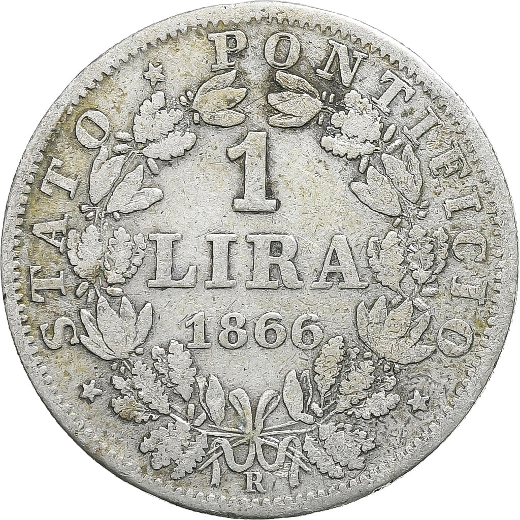 ITALIAN STATES, PAPAL STATES, Pius IX, Lira, 1866, Rome, Silver, VF(30-35)