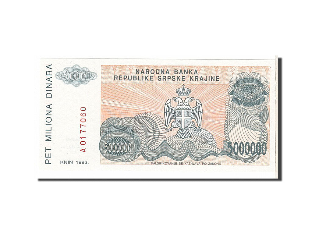 Banknote, Croatia, 5 Million Dinara, 1993, KM:R24s, UNC(65-70)