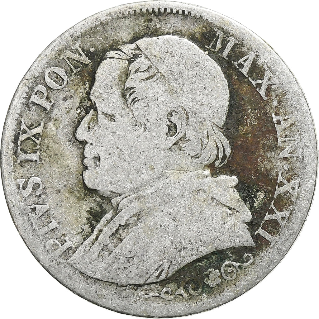 ITALIAN STATES, PAPAL STATES, Pius IX, Lira, 1866, Rome, Silver, VF(20-25)