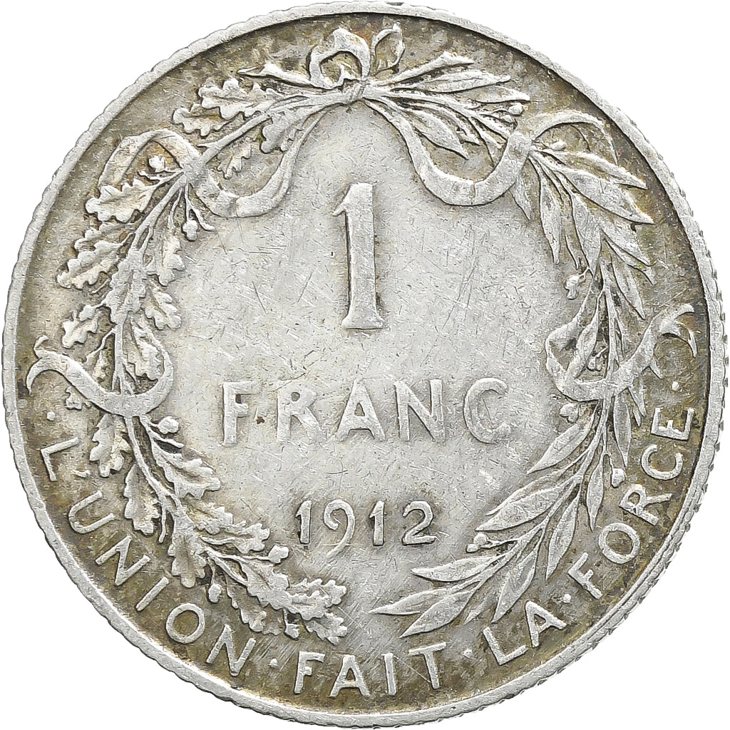 Belgio, Albert I, Franc, 1912, Brussels, Argento, BB+, KM:72