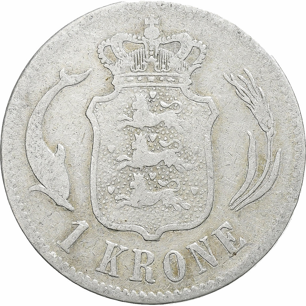 Moeda, Dinamarca, Christian IX, Krone, 1875, Copenhagen, F(12-15), Prata