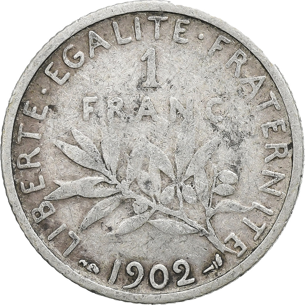 Coin, France, Semeuse, Franc, 1902, Paris, VF(30-35), Silver, KM:844.1, Le