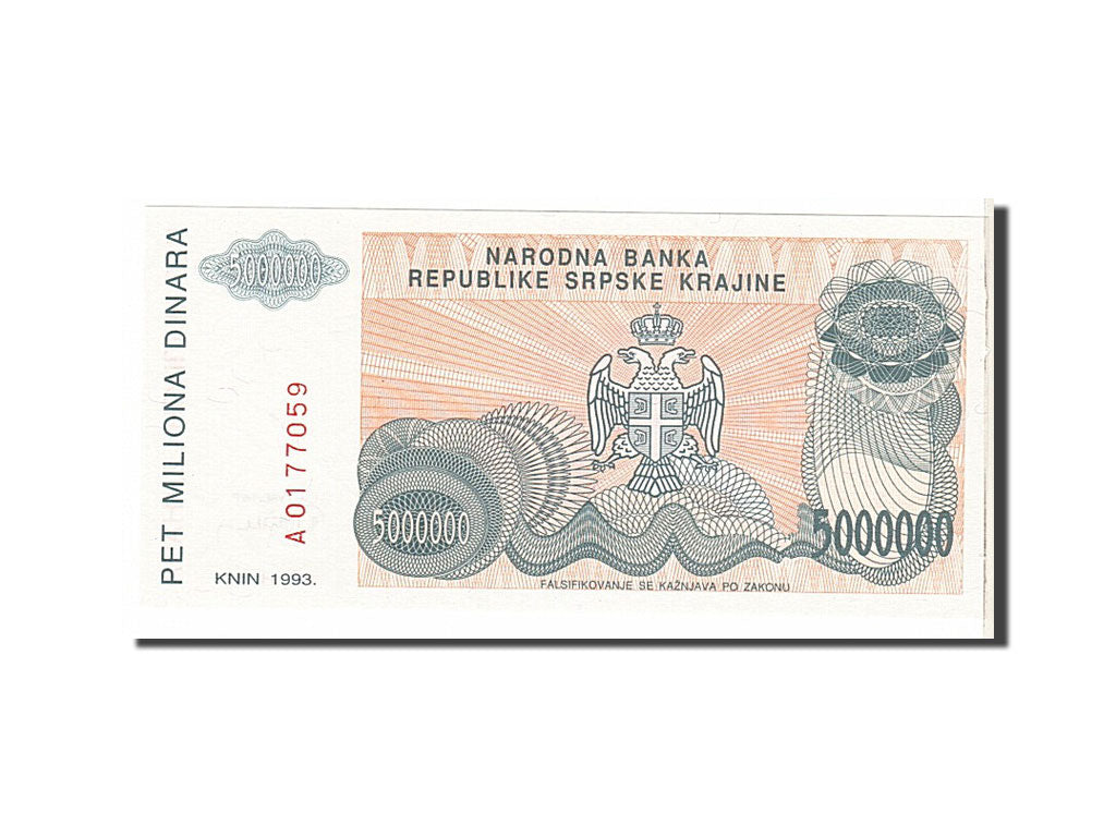 Geldschein, Kroatien, 5 Million Dinara, 1993, UNZ-