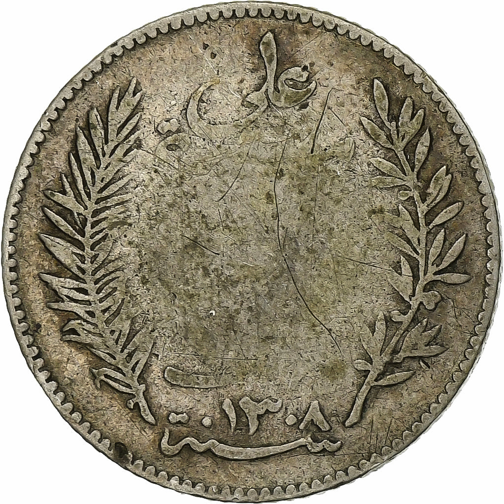 TUNISIA, Franc, 1891, Paris, KM #224, VF(20-25), Silver, Lecompte #189, 4.90