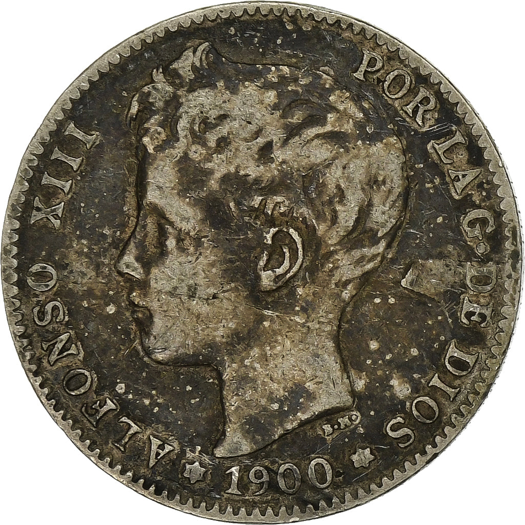 Spanje, Alfonso XIII, Peseta, 1900, Valencia, Zilver, FR+, KM:706