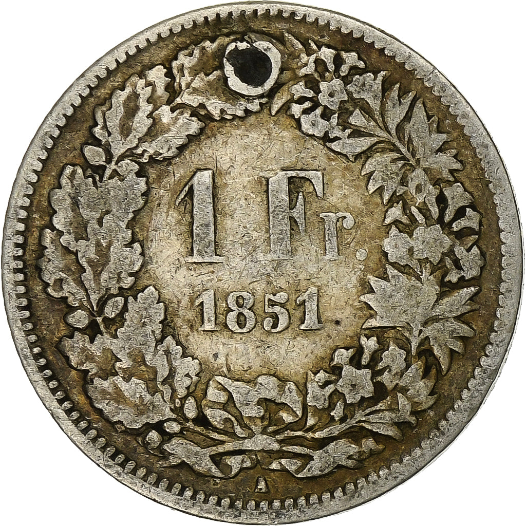 Svizzera, Franc, 1851, Bern, Argento, MB, KM:9