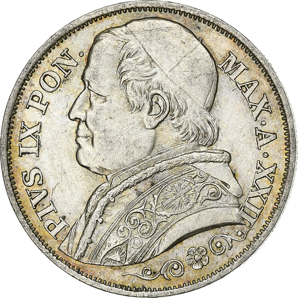Coin, ITALIAN STATES, PAPAL STATES, Pius IX, 2 Lire, 1867, Rome, AU(50-53)
