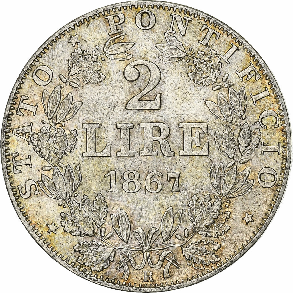Coin, ITALIAN STATES, PAPAL STATES, Pius IX, 2 Lire, 1867, Rome, AU(50-53)