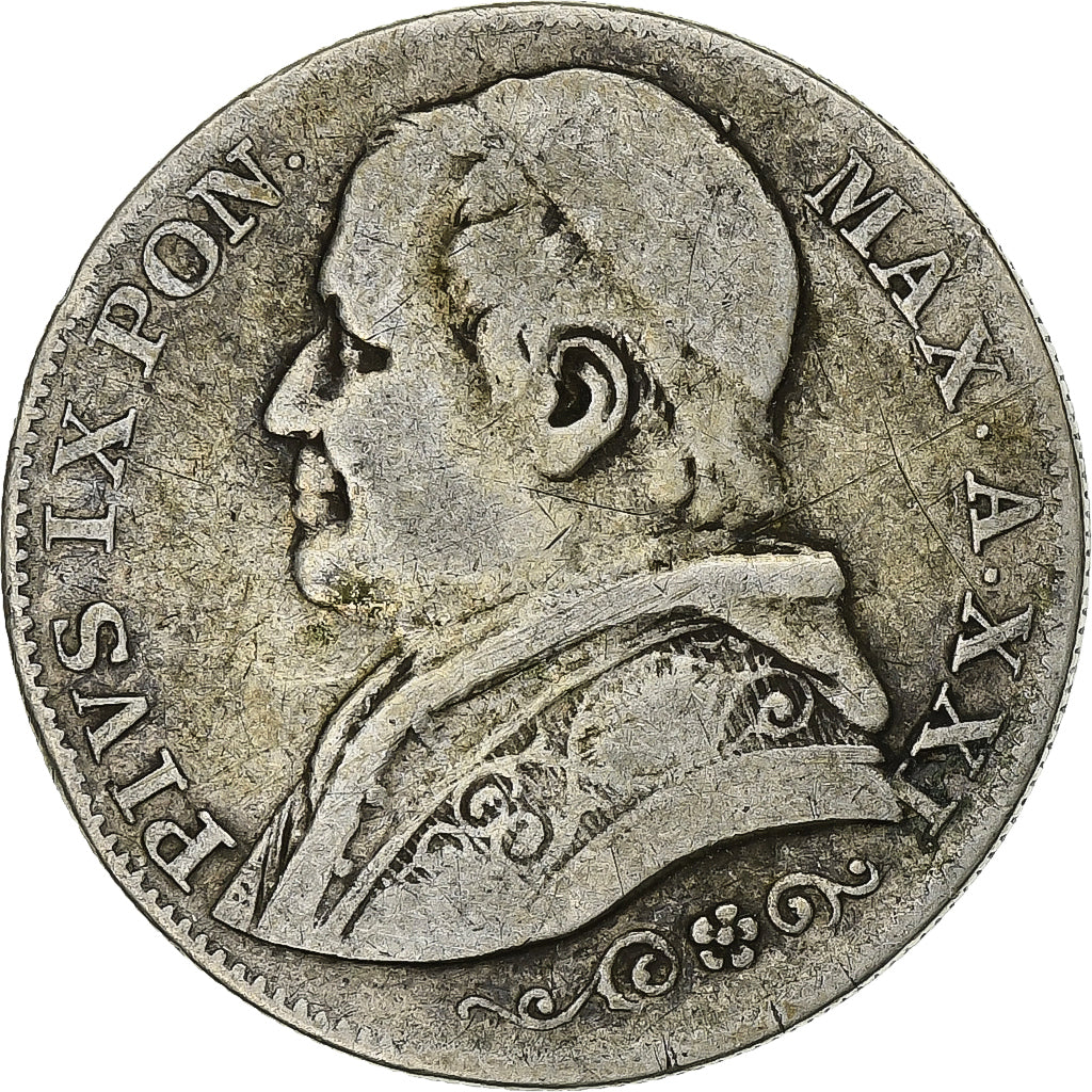 Italiaanse staten, PAPAL STATES, Pius IX, 2 Lire, 1866, Rome, Zilver, FR