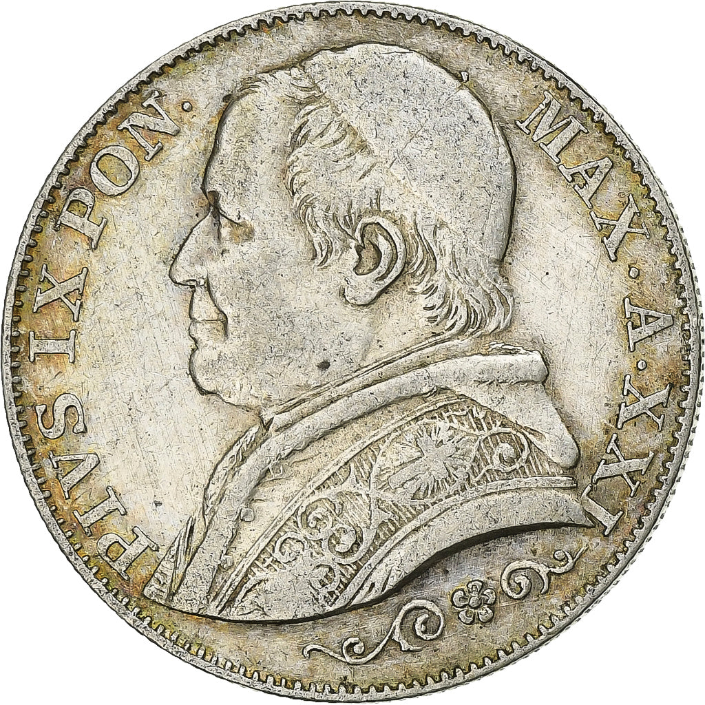 ITALIAN STATES, PAPAL STATES, Pius IX, 2 Lire, 1866, Rome, Silver, EF(40-45)