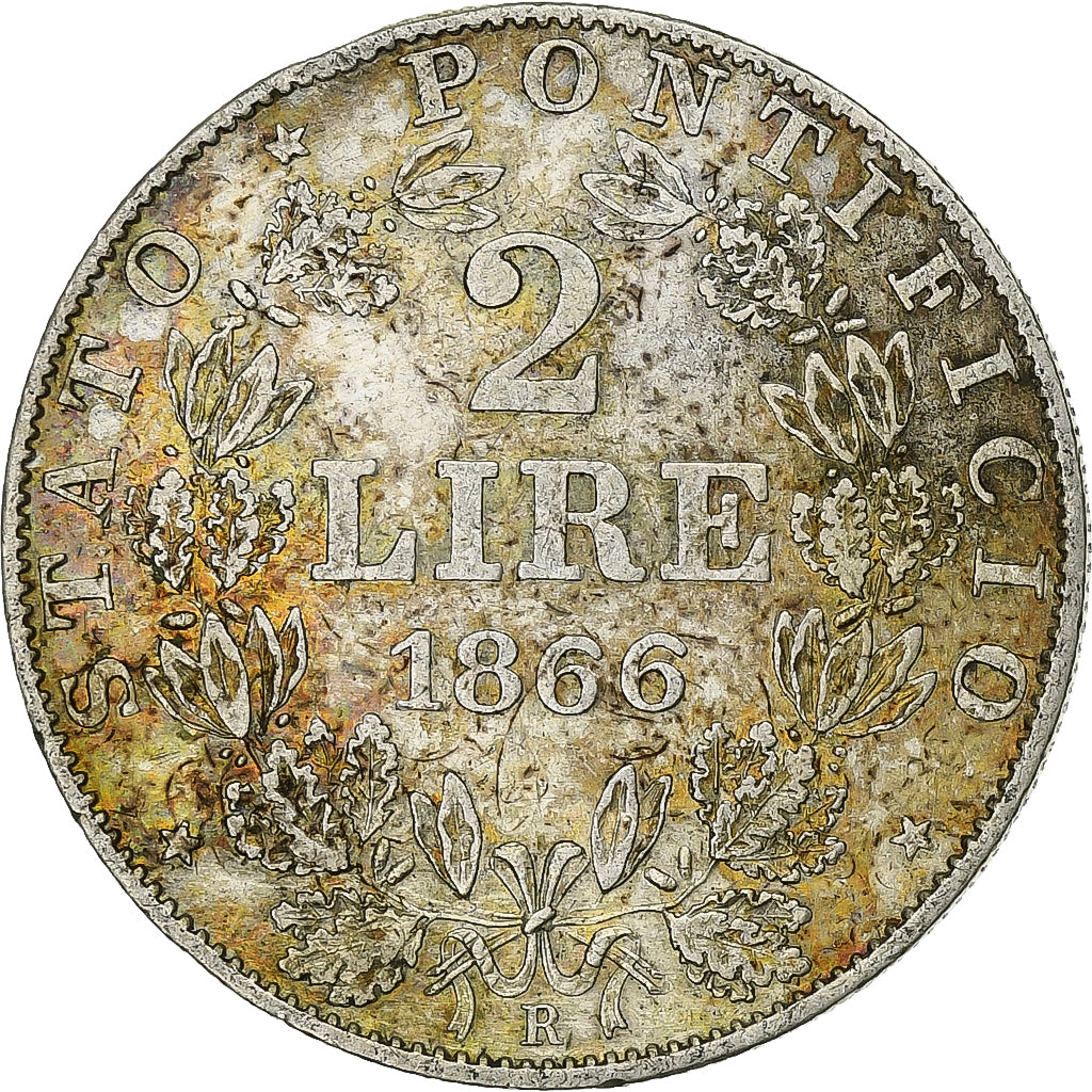 ITALIAN STATES, PAPAL STATES, Pius IX, 2 Lire, 1866, Rome, Silver, EF(40-45)