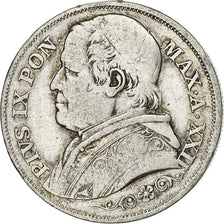 STATI ITALIANI, PAPAL STATES, Pius IX, 2 Lire, 1867, Rome, Argento, MB+