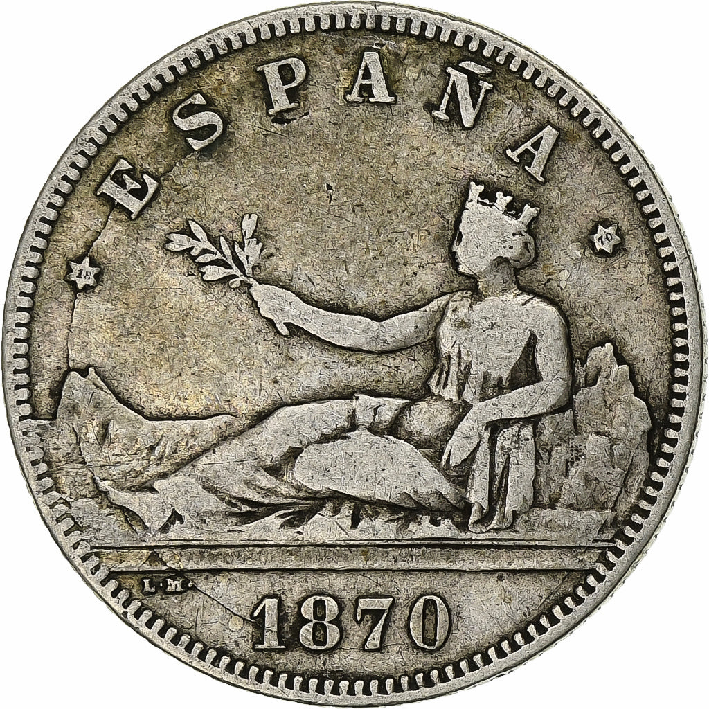 Spain, Provisional Government, 2 Pesetas, 1870, Madrid, EF(40-45), Silver