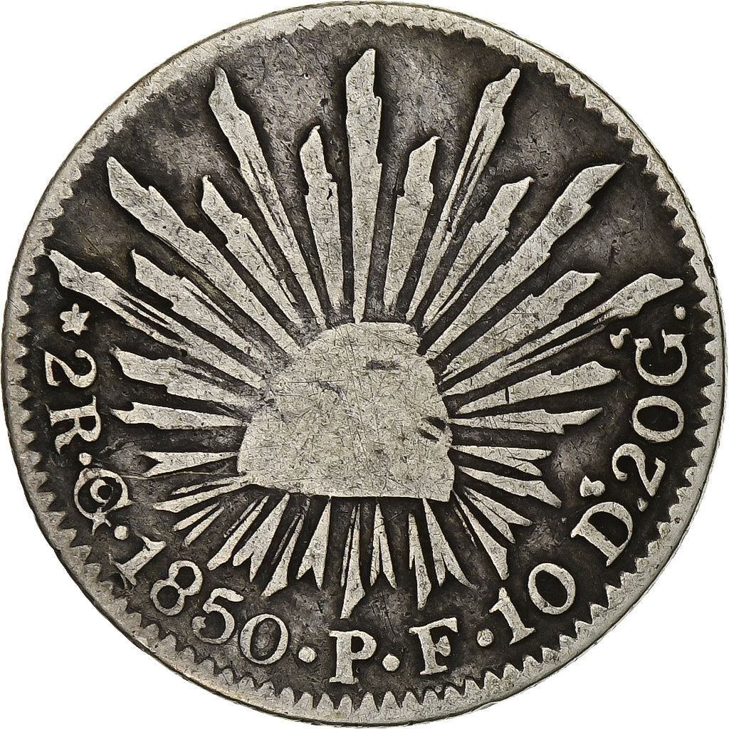 Messico, 2 Reales, 1850, Culiacan, Argento, MB+, KM:374.11
