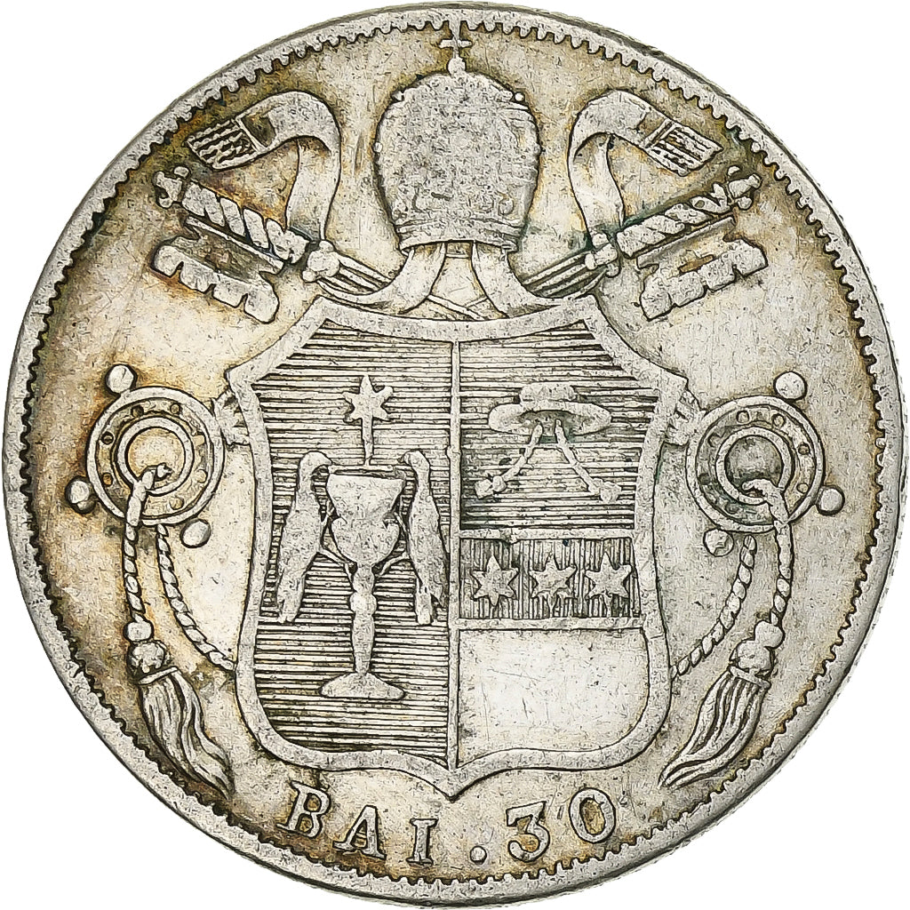 ITALIAN STATES, 30 Baiocchi, 1834, Rome, VATICAN et Etats pontificaux, Silver