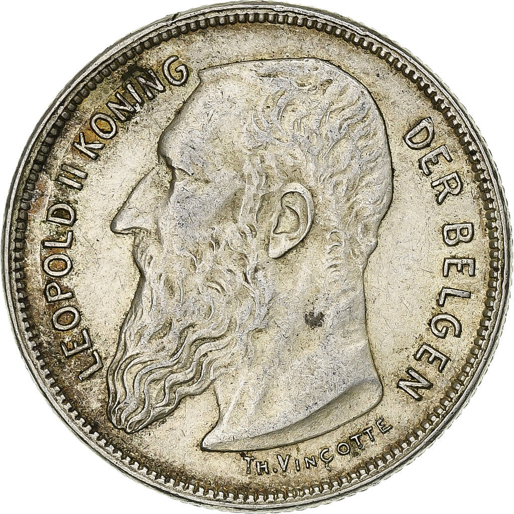 Belgien, Leopold II, 2 Francs, 1909, Brussels, Silber, S+