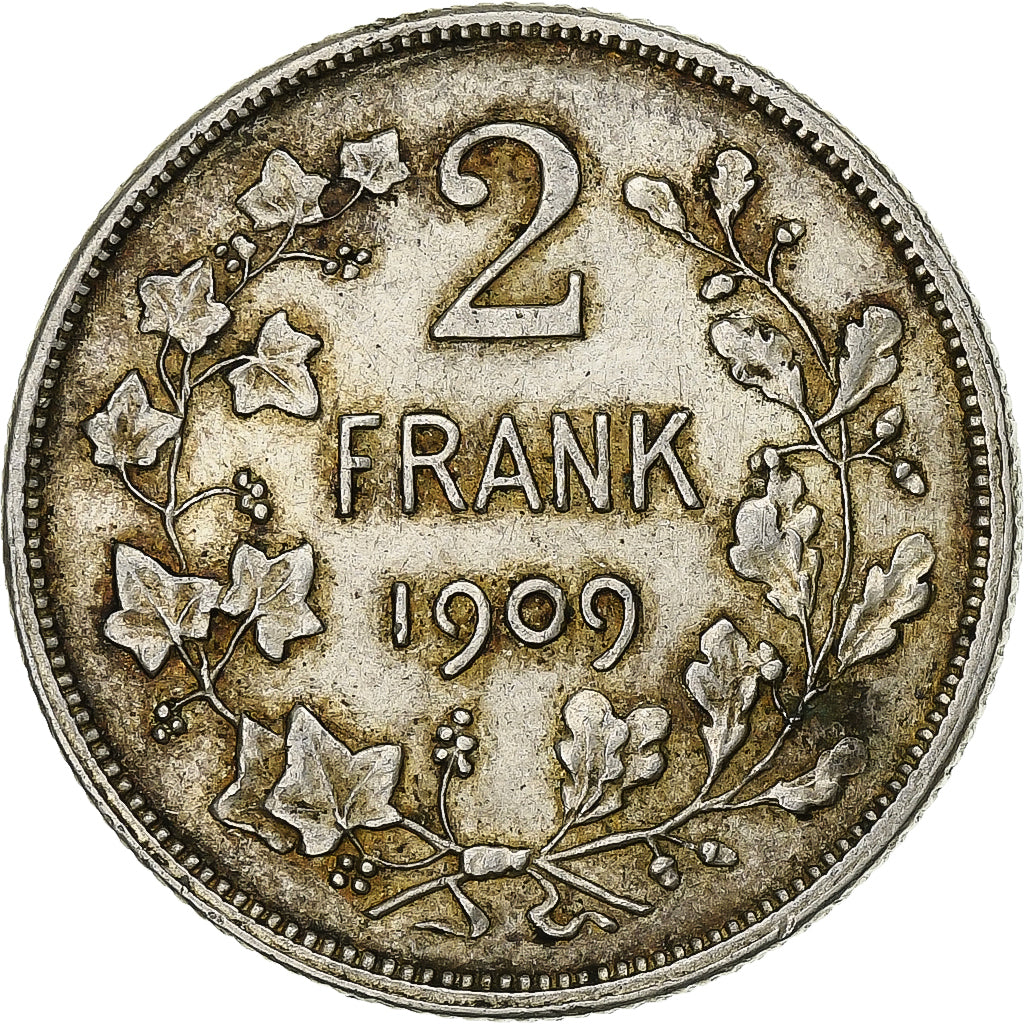 Belgien, Leopold II, 2 Francs, 1909, Brussels, Silber, S+